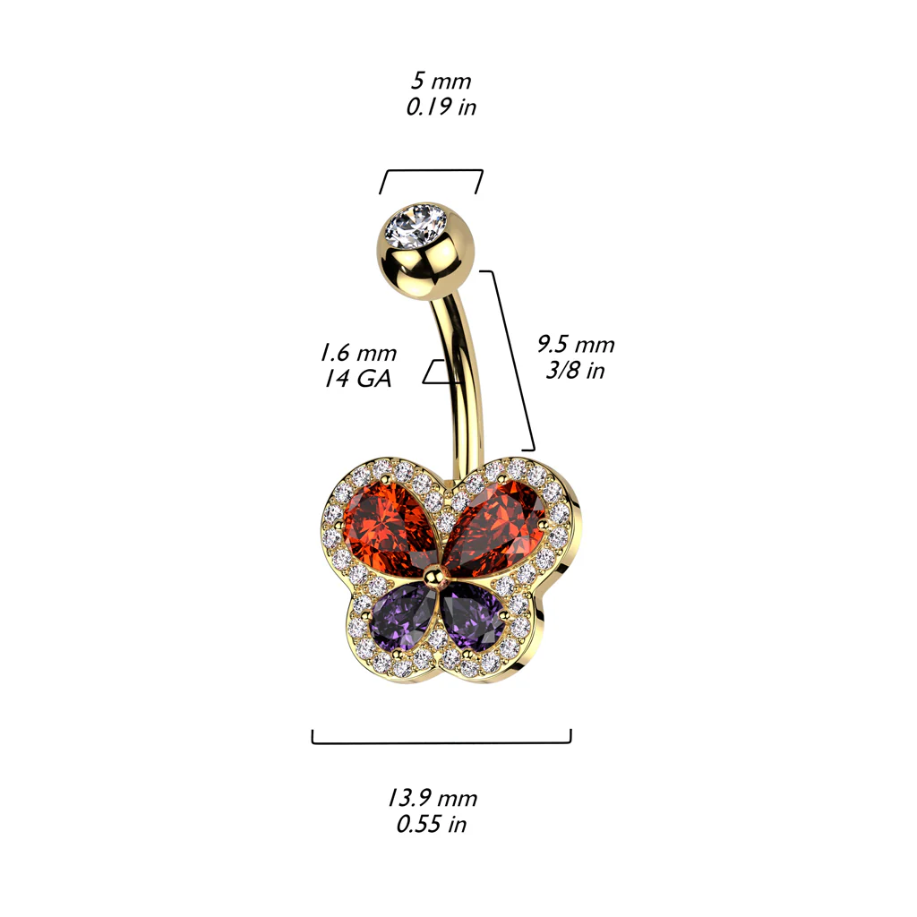 CZ Butterfly and Pave CZ Edge Navel Belly Button Ring - Image 2