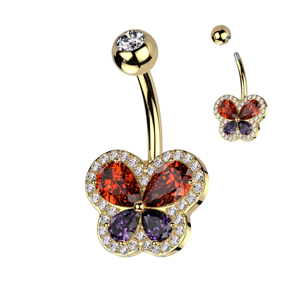 CZ Butterfly and Pave CZ Edge Navel Belly Button Ring - Image 4