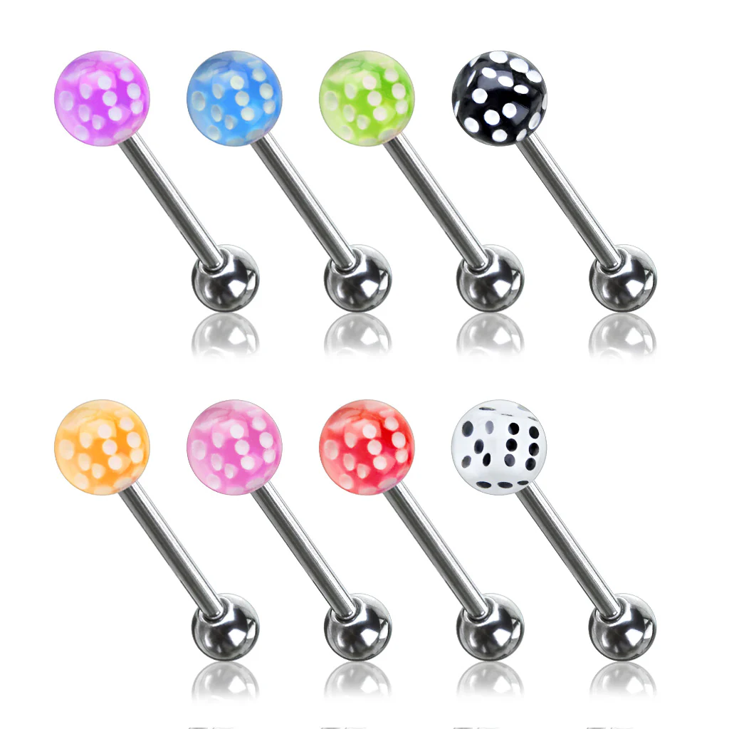 6 MM Bubble Ball Dice Inside Steel Barbell Tongue rings - Image 2