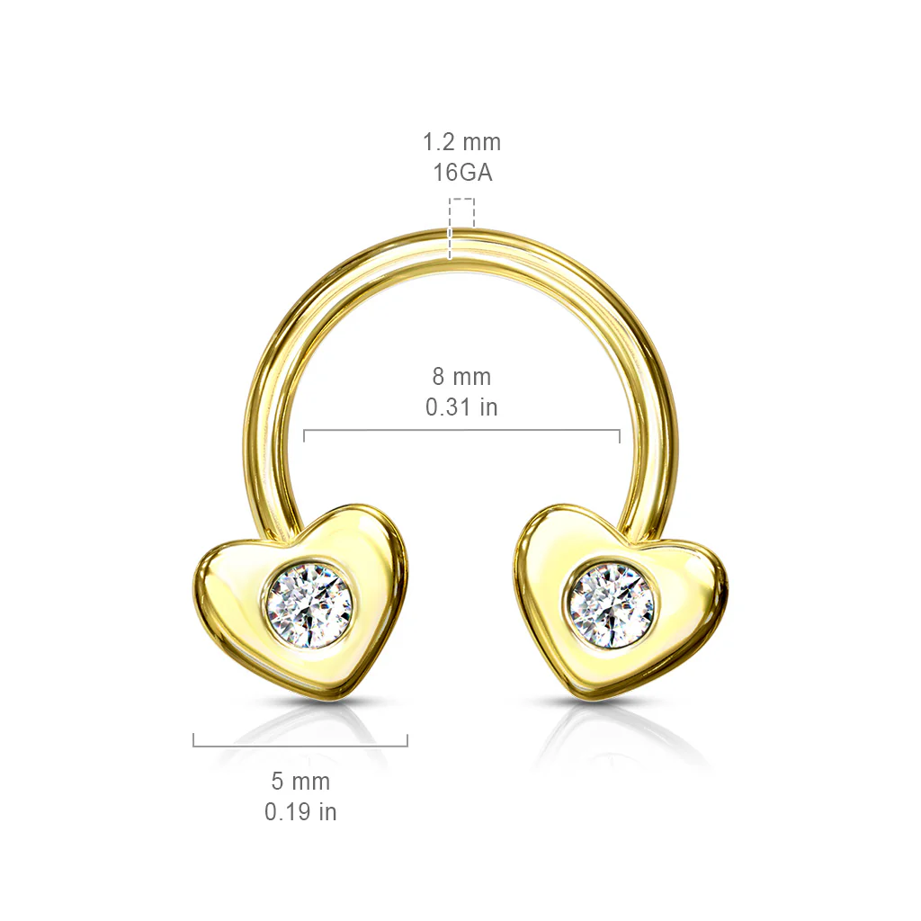 Gold Plated CZ Hearts Horseshoe Circular Barbells Septum Earrings - Image 3
