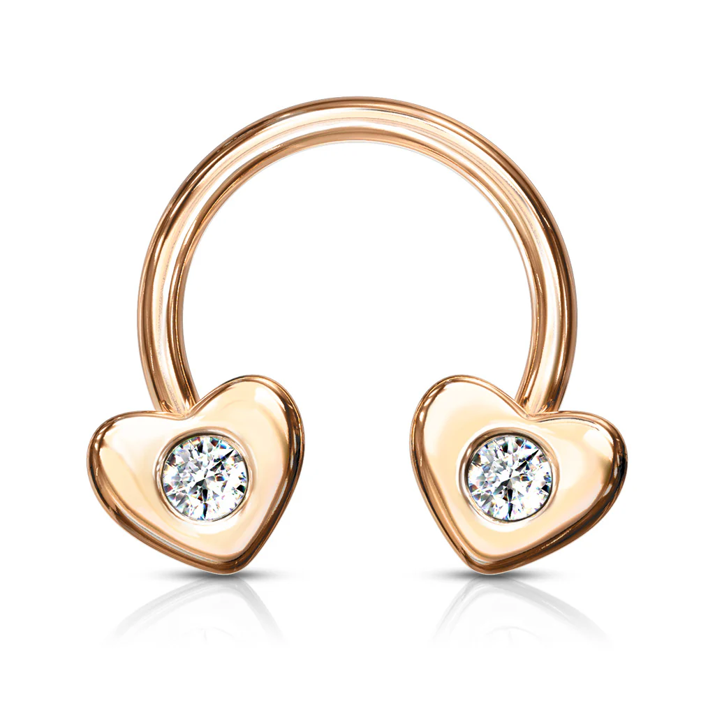 Gold Plated CZ Hearts Horseshoe Circular Barbells Septum Earrings - Image 4