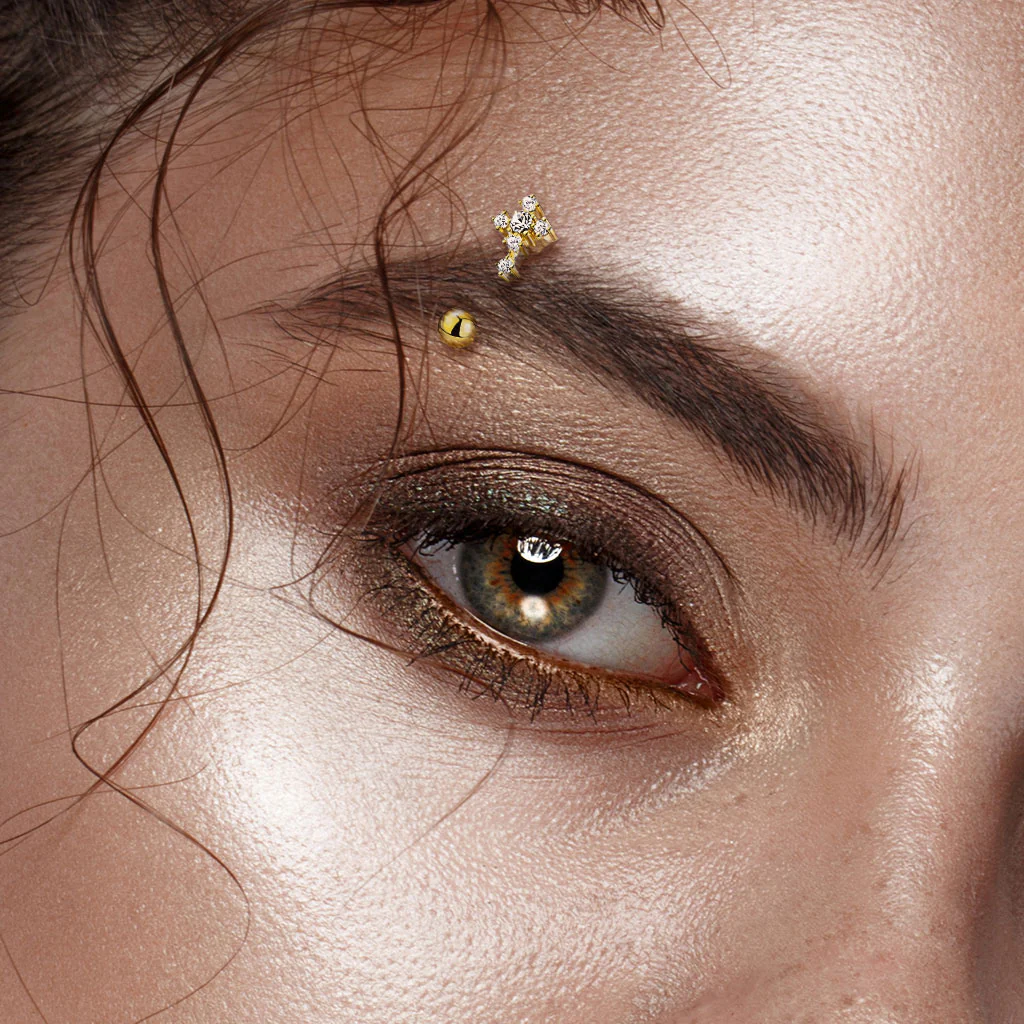 CZ Paved Cross Top Eyebrow Ring Curved Barbells Rook Snug - Image 2