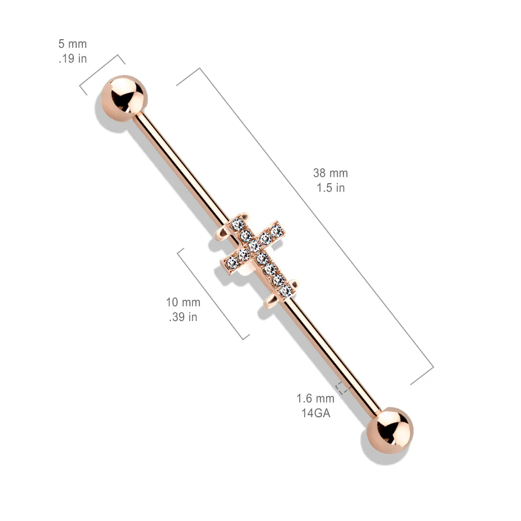 Crystal Paved Cross 316L Surgical Steel Industrial Barbells - Image 6