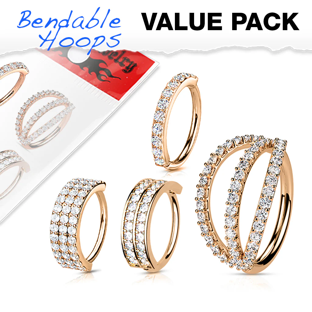 4 Pcs Value Pack Bendable Cartilage Tragus Helix Earrings Hoop Nose Rings - Image 3