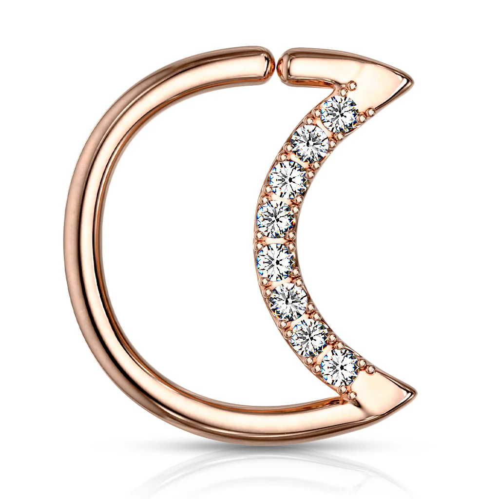 Crystal Lined Crescent Moon Shape Ear Cartilage Daith Tragus Helix Hoop Rings - Image 3