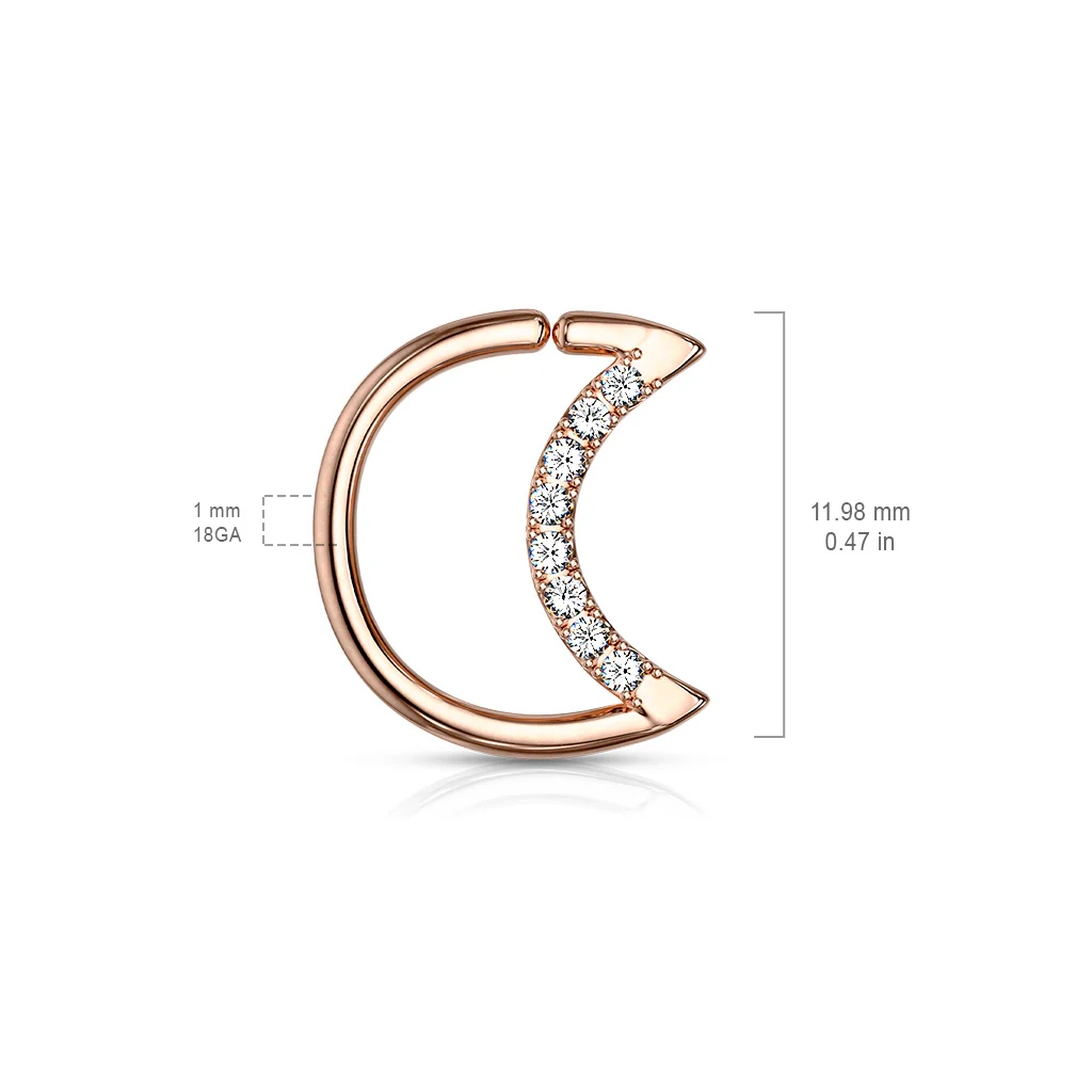 Crystal Lined Crescent Moon Shape Ear Cartilage Daith Tragus Helix Hoop Rings - Image 4