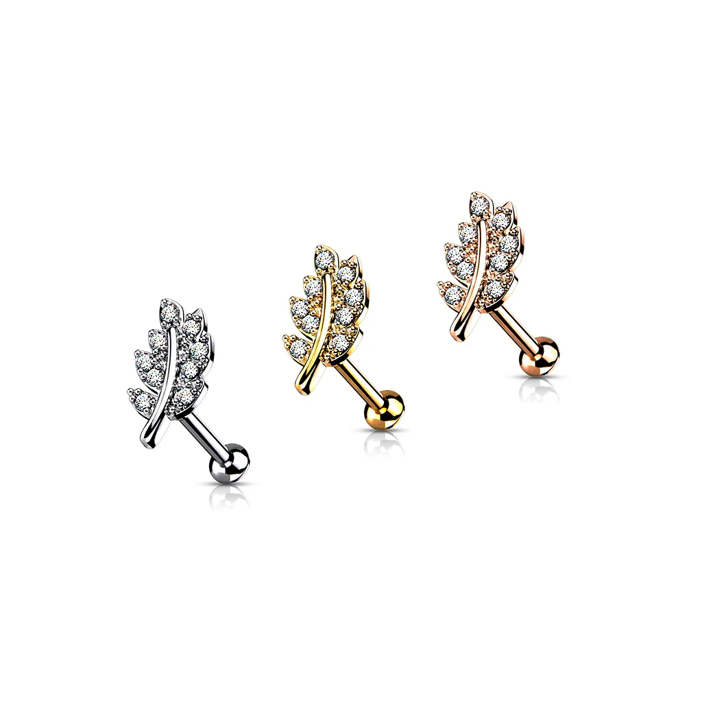 CZ Paved Leaf Top Lip Labret Monroe Ear Cartilage Tragus