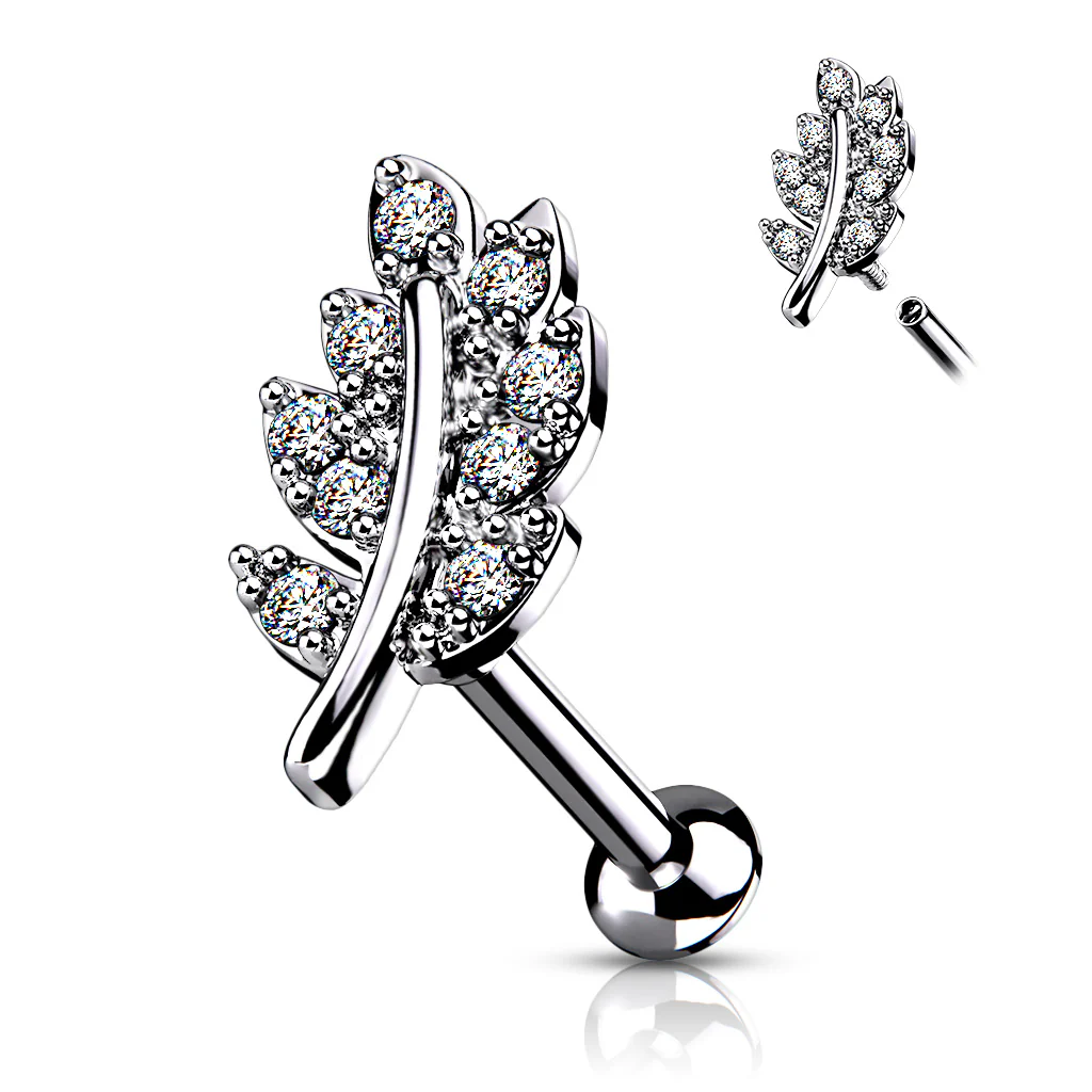 CZ Paved Leaf Top Lip Labret Monroe Ear Cartilage Tragus - Image 2