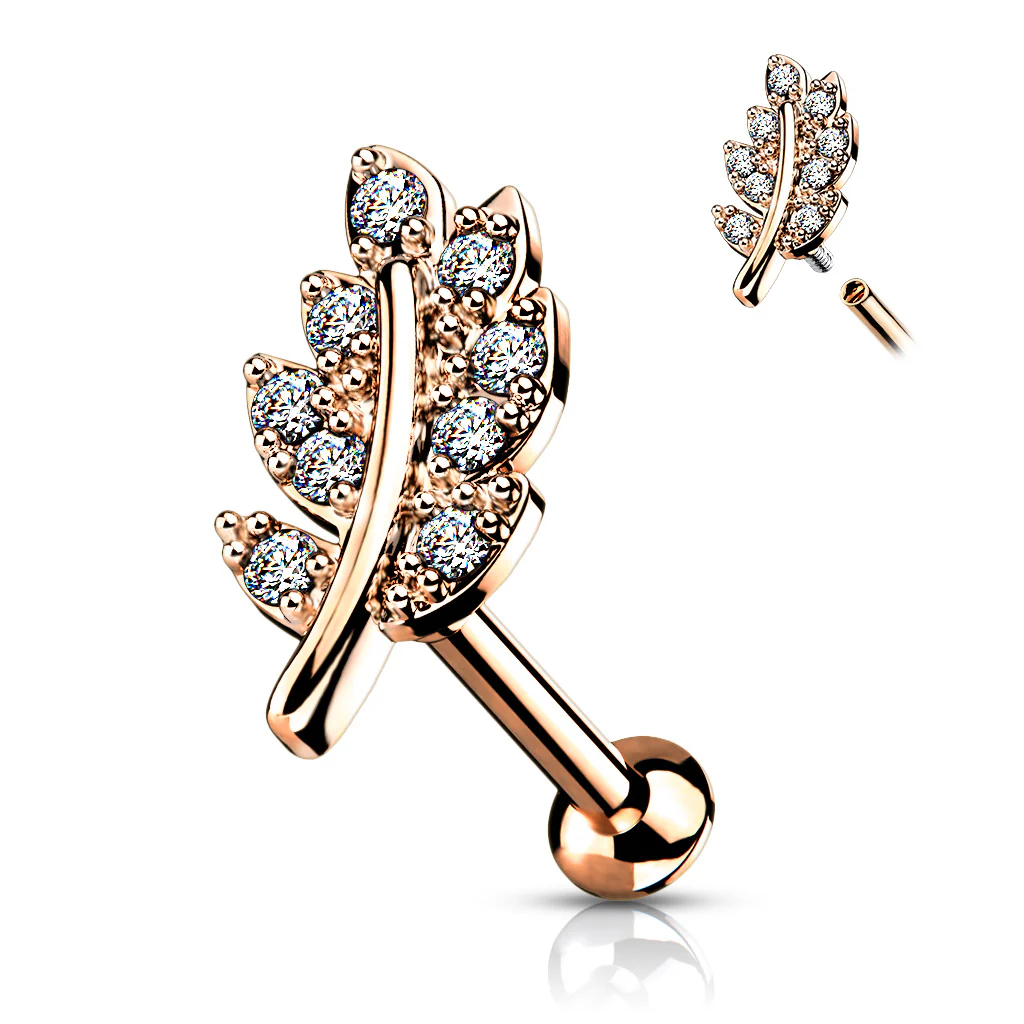 CZ Paved Leaf Top Lip Labret Monroe Ear Cartilage Tragus - Image 5