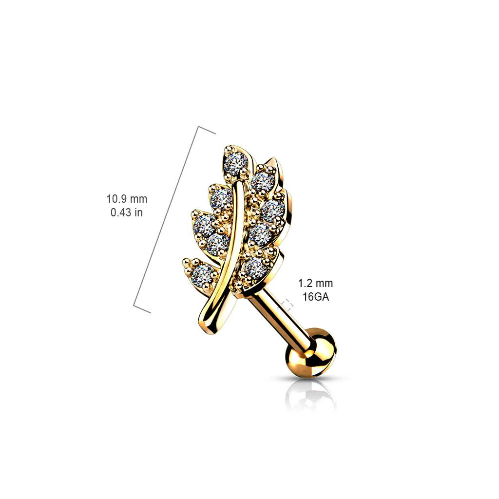 CZ Paved Leaf Top Lip Labret Monroe Ear Cartilage Tragus - Image 6