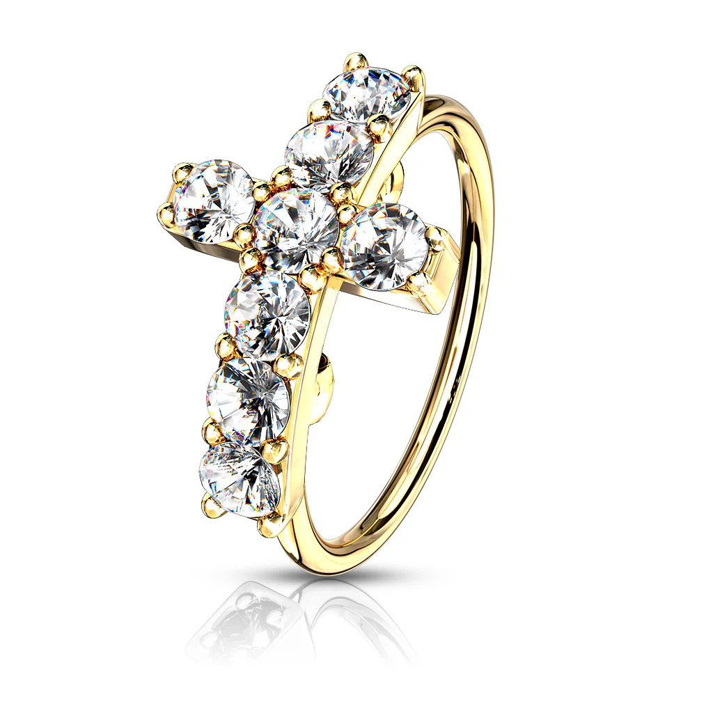 CZ Paved Cross Ear Cartilage Daith Tragus Helix Earrings Hoop Nose Rings - Image 2
