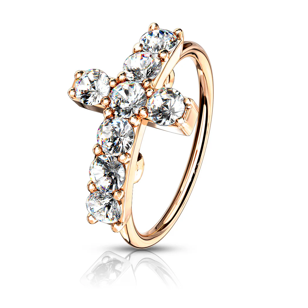 CZ Paved Cross Ear Cartilage Daith Tragus Helix Earrings Hoop Nose Rings - Image 4