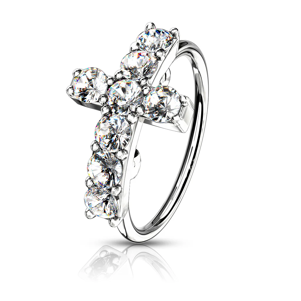 CZ Paved Cross Ear Cartilage Daith Tragus Helix Earrings Hoop Nose Rings - Image 5