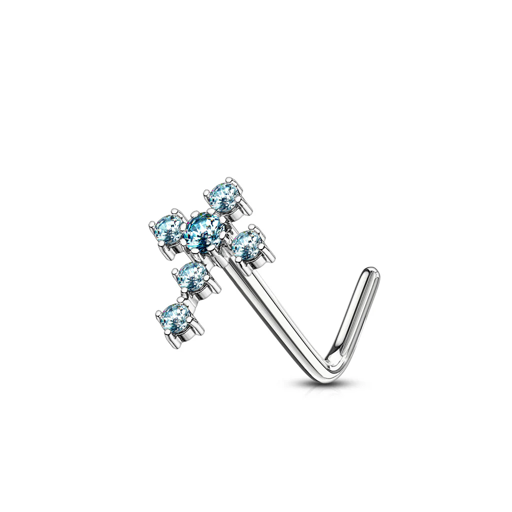 CZ Cross 316L Surgical Steel L Bend Nose Stud Rings - Image 4