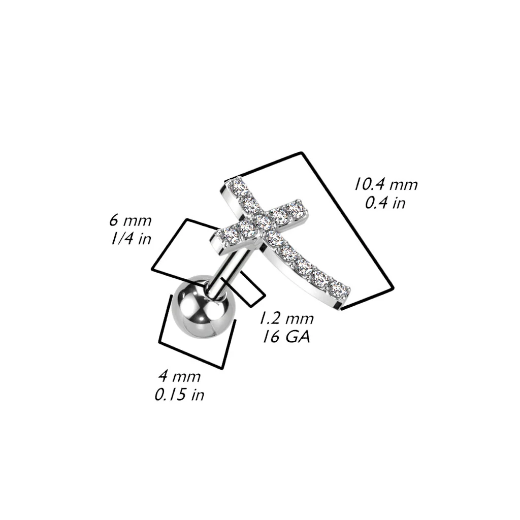CZ Paved Curved Cross Top Ear Cartilage Helix Daith Tragus Barbell Earrings - Image 3