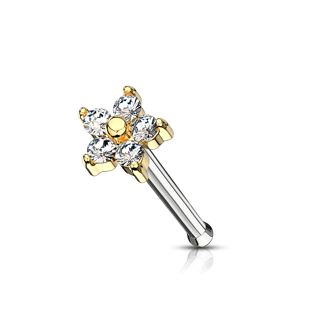 5 CZ Flower Top Surgical Steel Nose Bone Stud Rings - Image 3