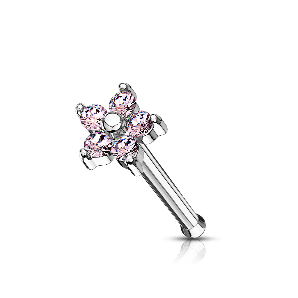 5 CZ Flower Top Surgical Steel Nose Bone Stud Rings - Image 4