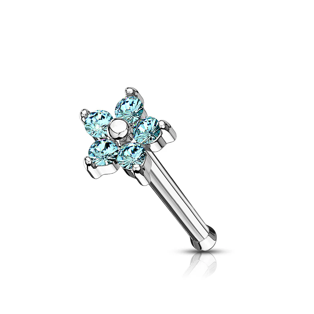5 CZ Flower Top Surgical Steel Nose Bone Stud Rings - Image 5