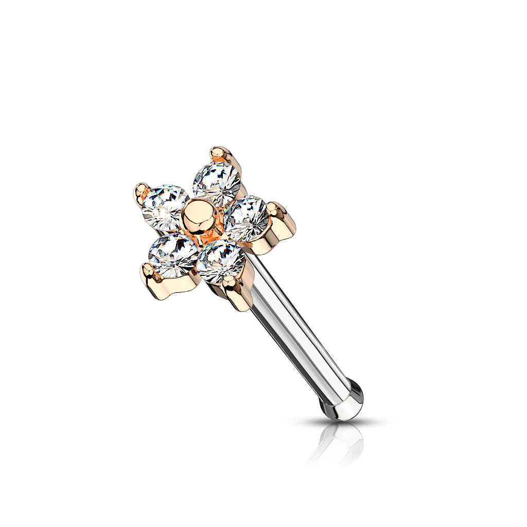 5 CZ Flower Top Surgical Steel Nose Bone Stud Rings - Image 6