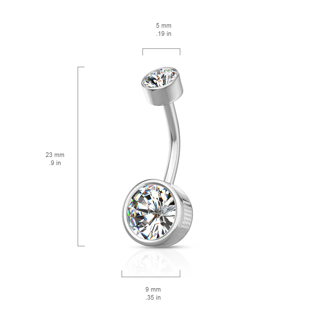 Bezel Set Round CZ Internally Threaded Navel Belly Button Ring - Image 10