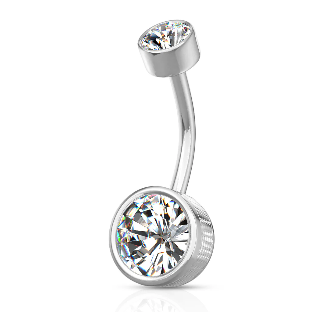 Bezel Set Round CZ Internally Threaded Navel Belly Button Ring - Image 6