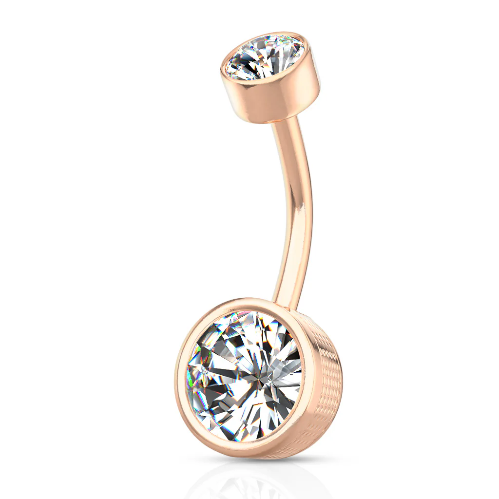 Bezel Set Round CZ Internally Threaded Navel Belly Button Ring - Image 8