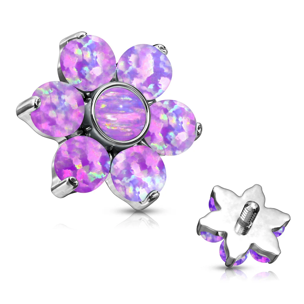 6 mm Opal Prong Set Flower Internal Threaded Dermal Anchor Tops - Image 3