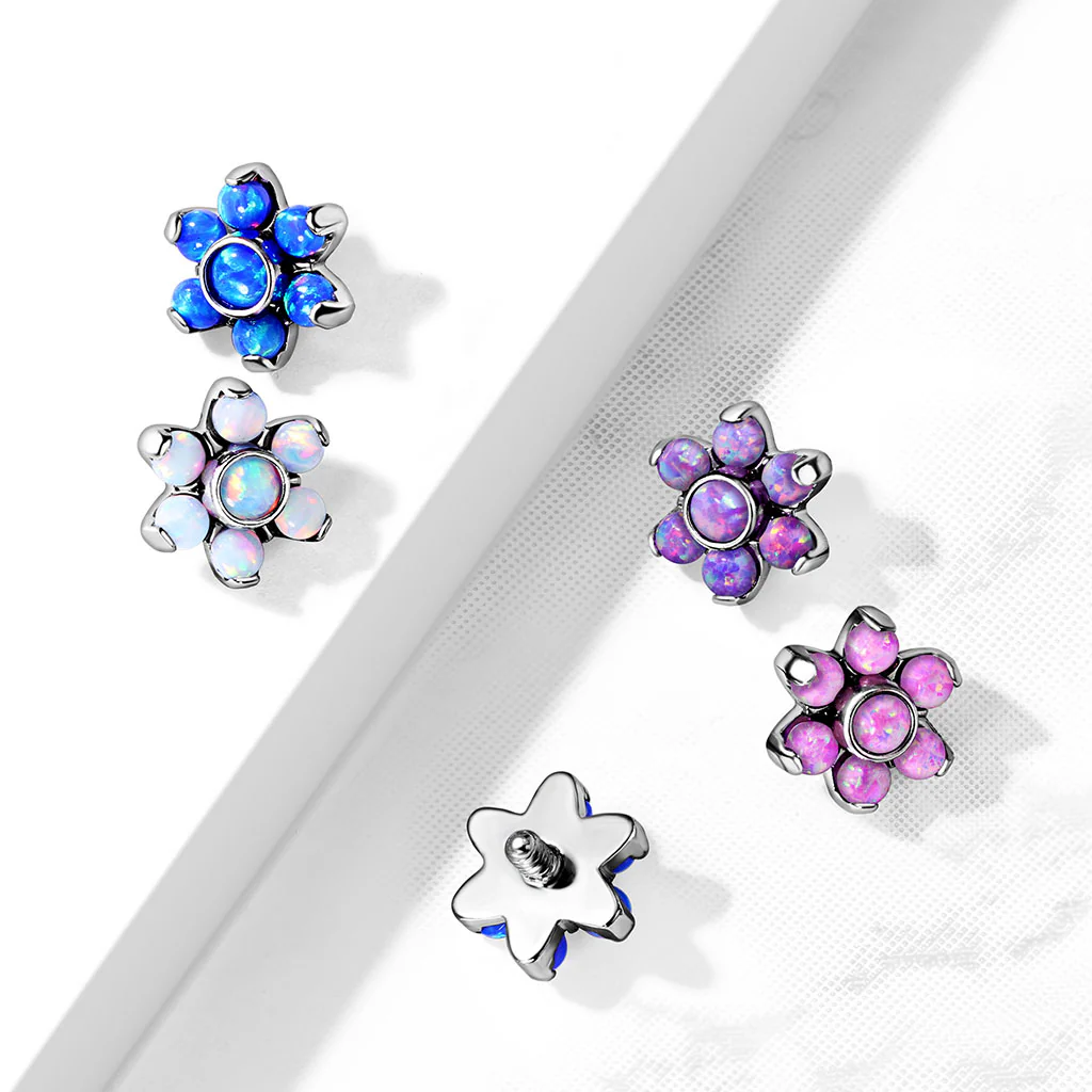 6 mm Opal Prong Set Flower Internal Threaded Dermal Anchor Tops - Image 4
