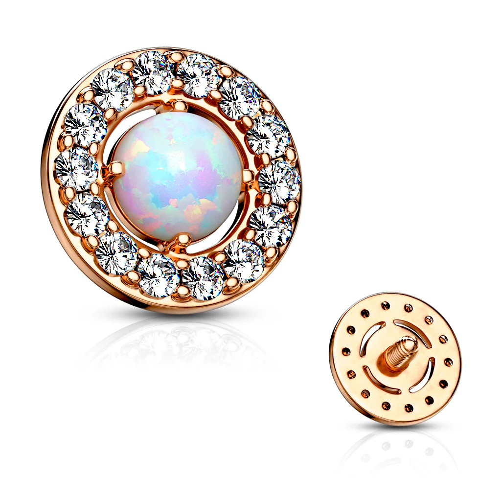 6.5 mm Prong Set Opal Center CZ Internal Threaded Dermal Anchor Tops - Image 10