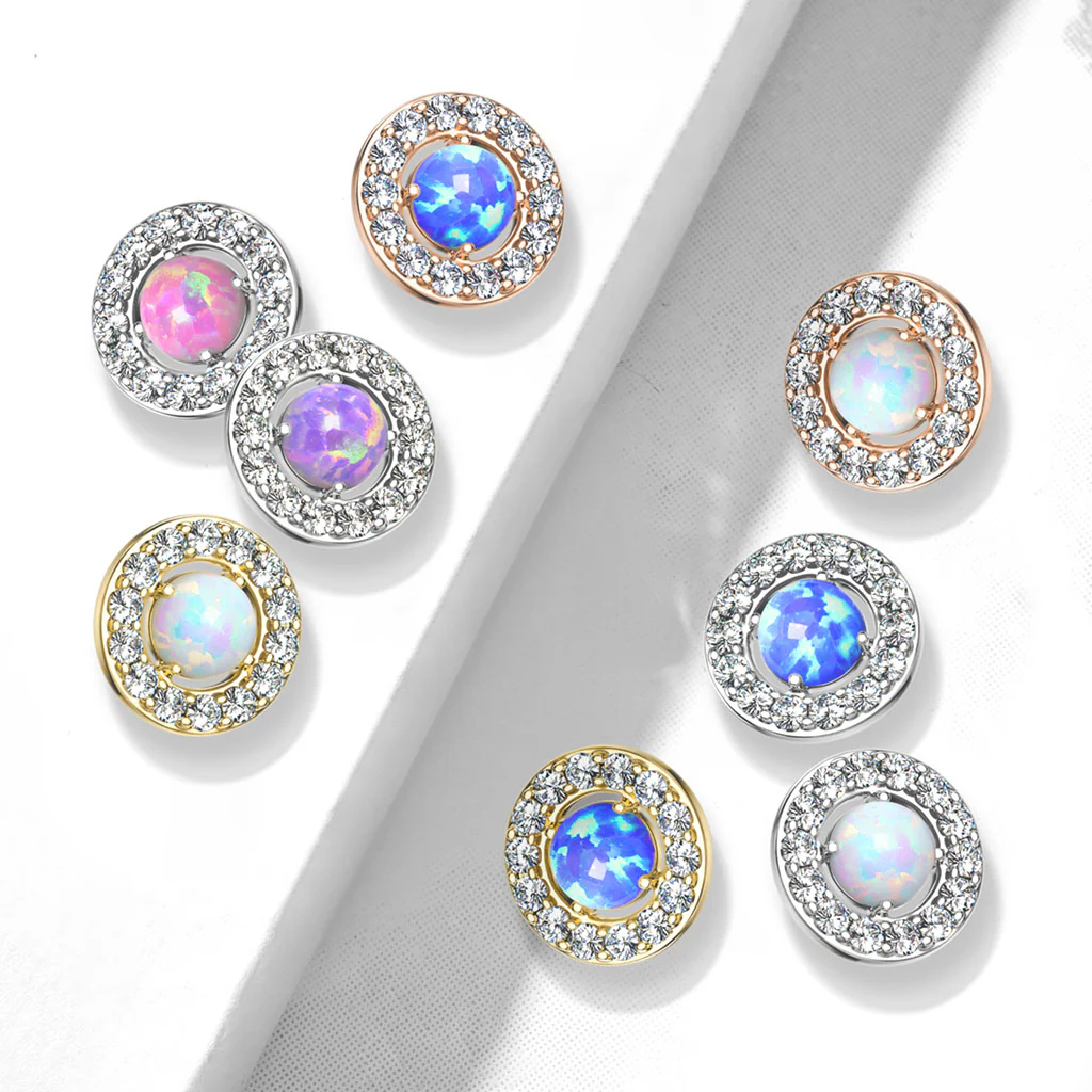 6.5 mm Prong Set Opal Center CZ Internal Threaded Dermal Anchor Tops - Image 2