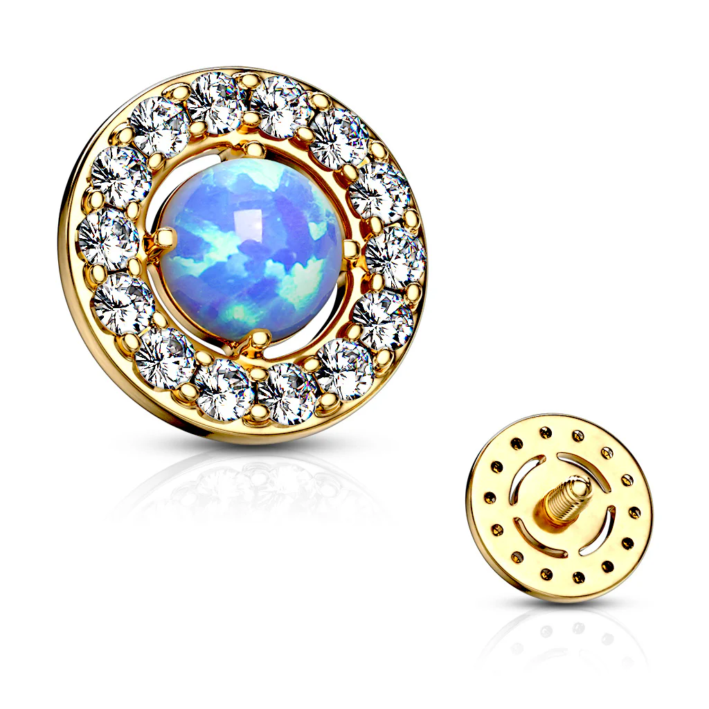 6.5 mm Prong Set Opal Center CZ Internal Threaded Dermal Anchor Tops - Image 3