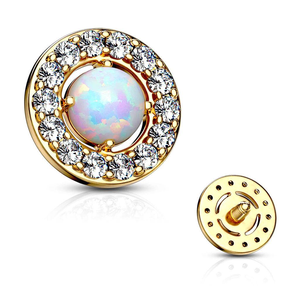 6.5 mm Prong Set Opal Center CZ Internal Threaded Dermal Anchor Tops - Image 4