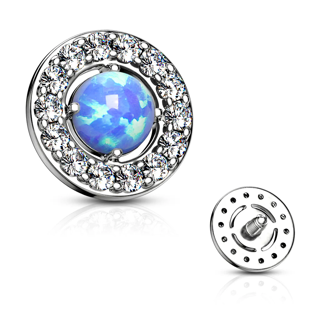 6.5 mm Prong Set Opal Center CZ Internal Threaded Dermal Anchor Tops - Image 5