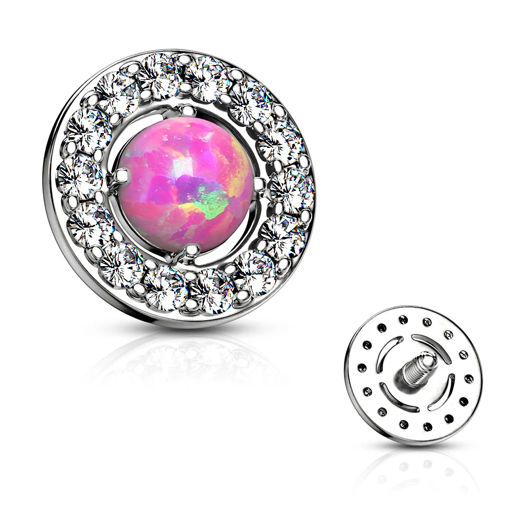 6.5 mm Prong Set Opal Center CZ Internal Threaded Dermal Anchor Tops - Image 7
