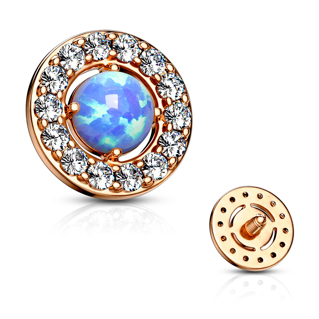 6.5 mm Prong Set Opal Center CZ Internal Threaded Dermal Anchor Tops - Image 9