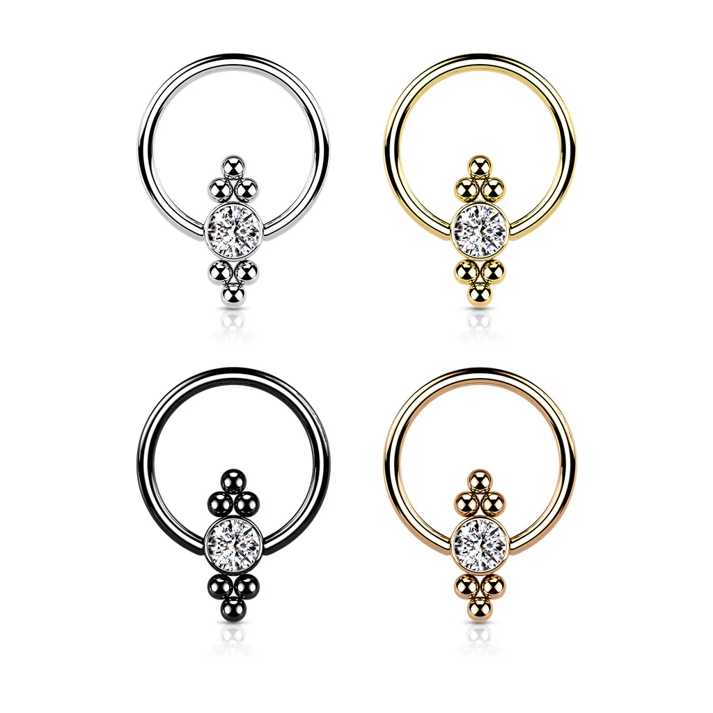 CZ Flat Ball with Clusters Captive Bead Ring Septum Tragus - Image 2