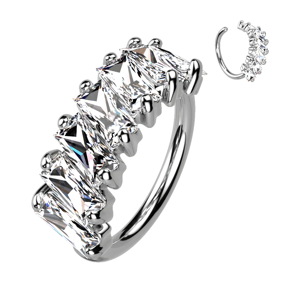 Diagonal Pave Princess Cut CZ Bendale Ear Cartilage Tragus Nose - Image 4