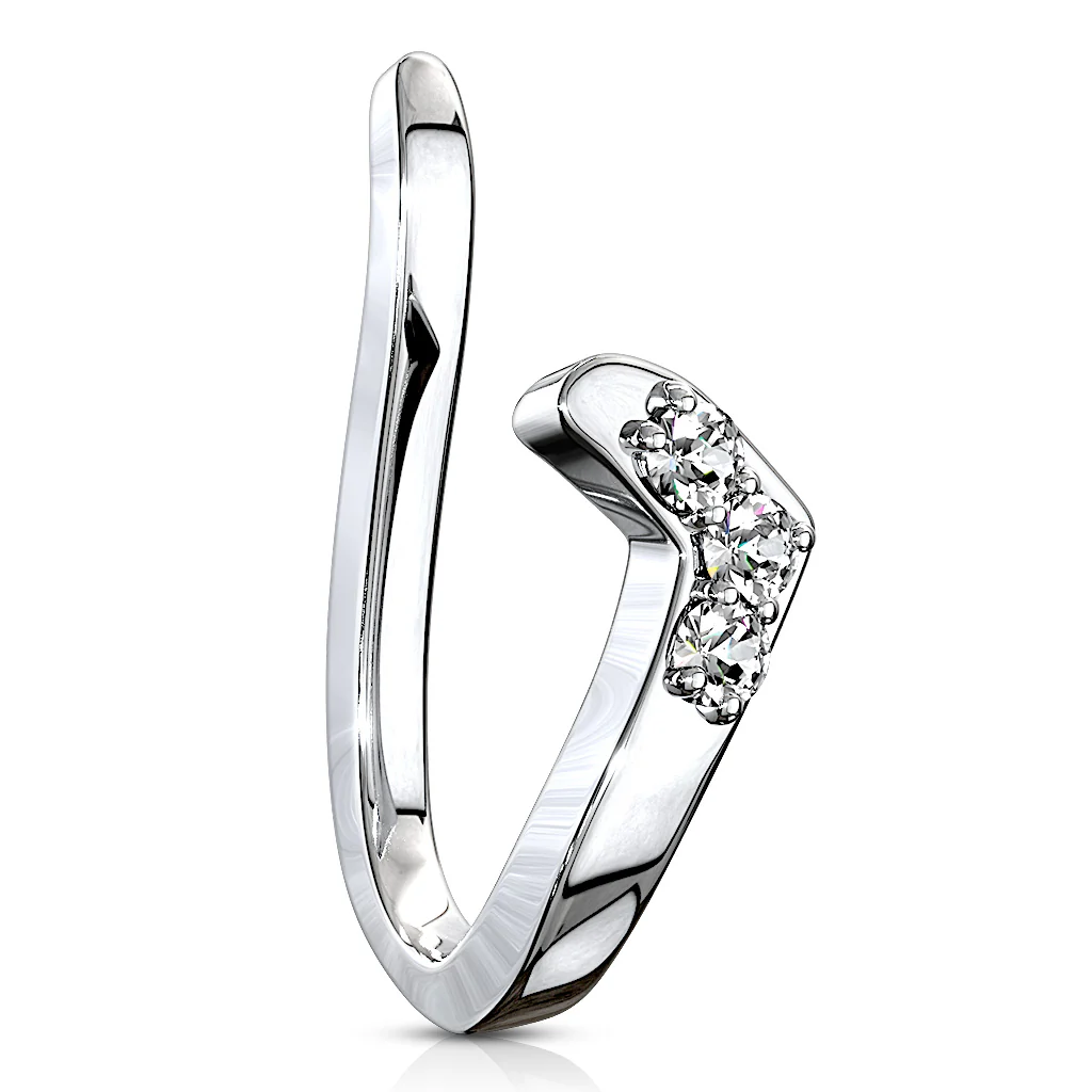 CZ Lined Small Chevron Non Piercing Nose Ring Ear Clips - Image 2