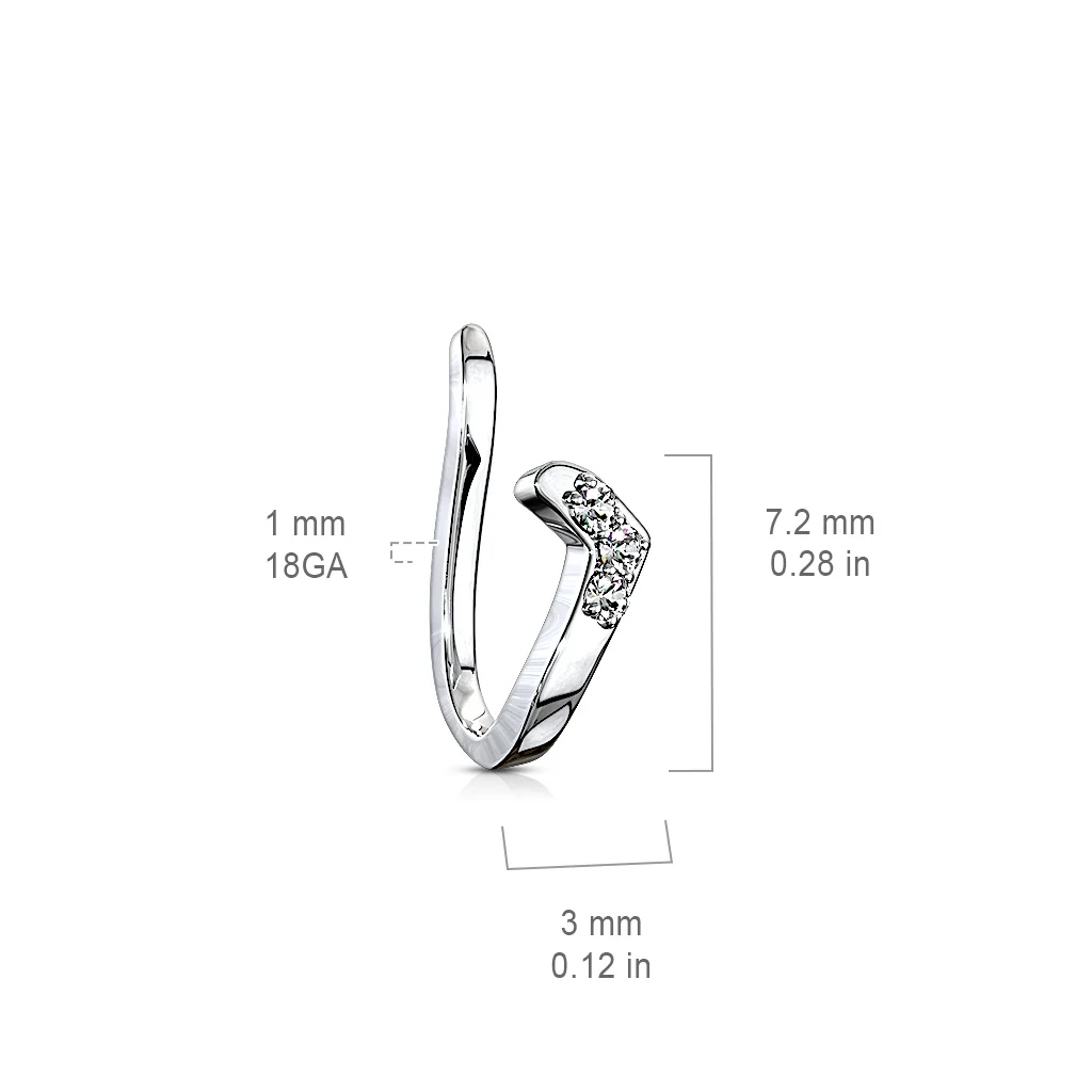 CZ Lined Small Chevron Non Piercing Nose Ring Ear Clips - Image 3