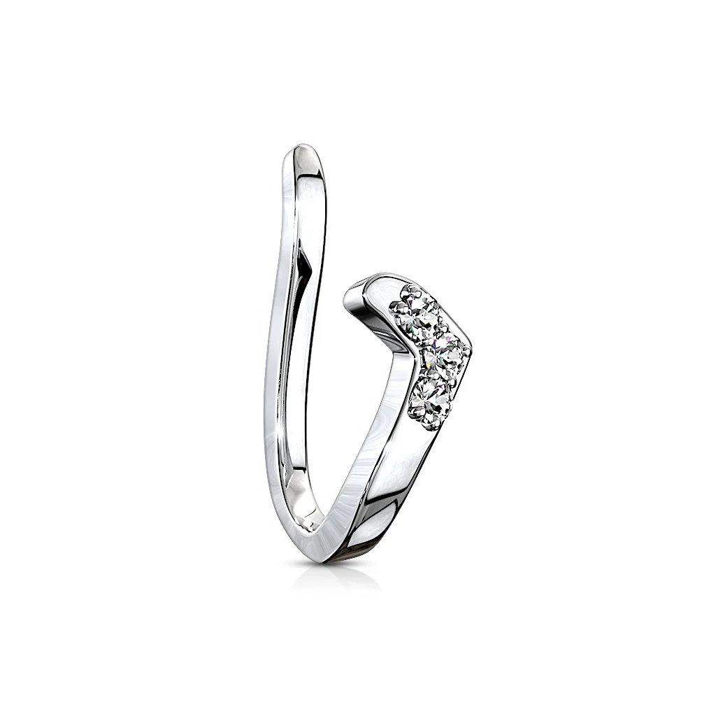 CZ Lined Small Chevron Non Piercing Nose Ring Ear Clips - Image 4