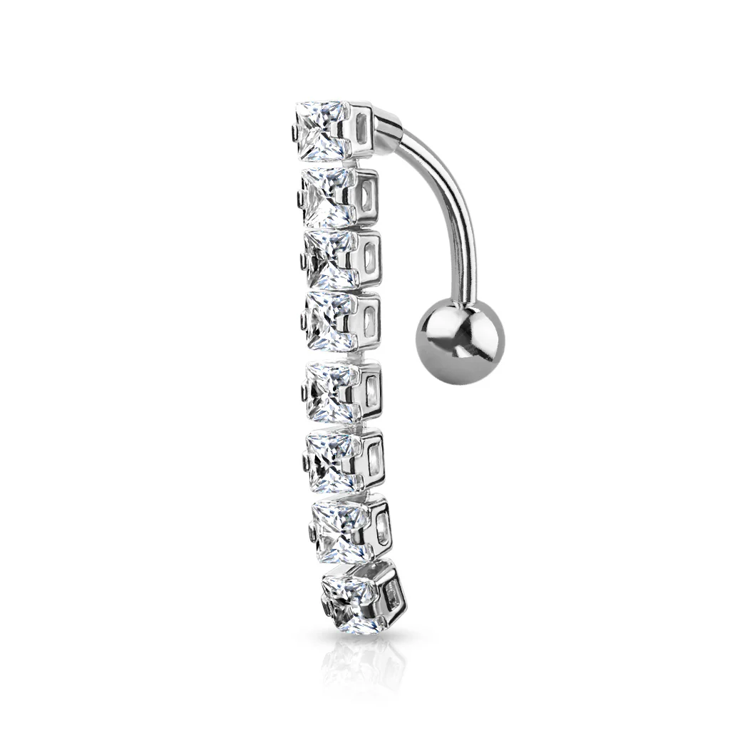 8 Square CZ Top Drop Style Navel Belly Button Ring - Image 3