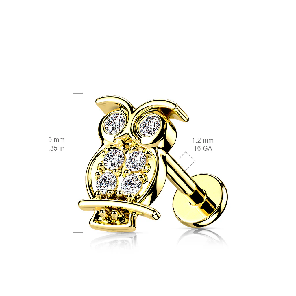 CZ Pave Owl Top Labret Tragus Snug Ear Cartilage Helix Studs - Image 3