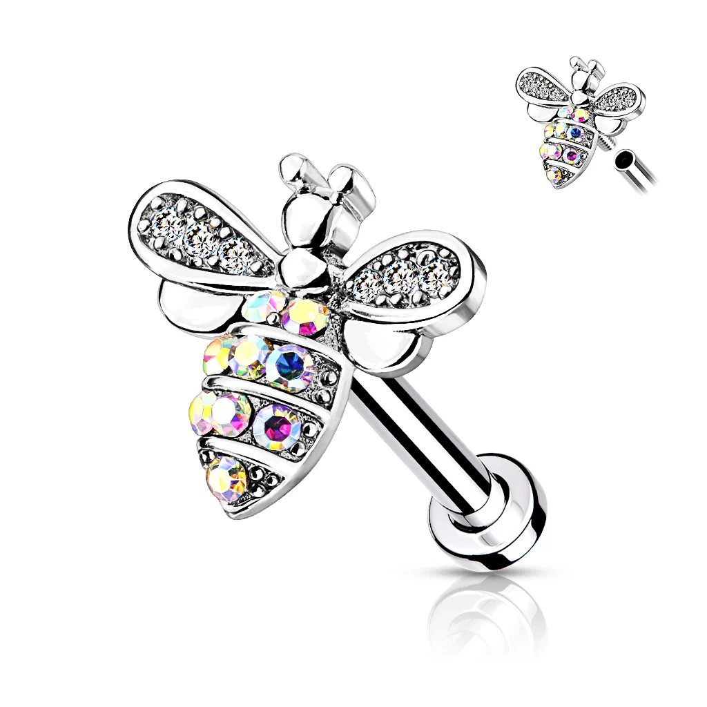 CZ Paved Bee Internally Threaded Labret Tragus Snug Ear Cartilage Helix Studs - Image 4