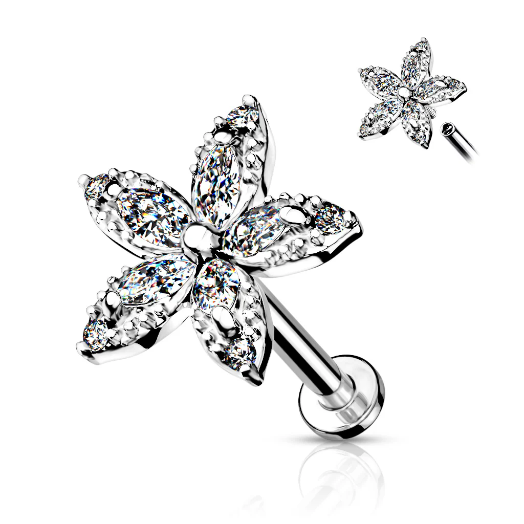 Marquise Flower CZ Labret Tragus Snug Ear Cartilage Helix Studs - Image 3