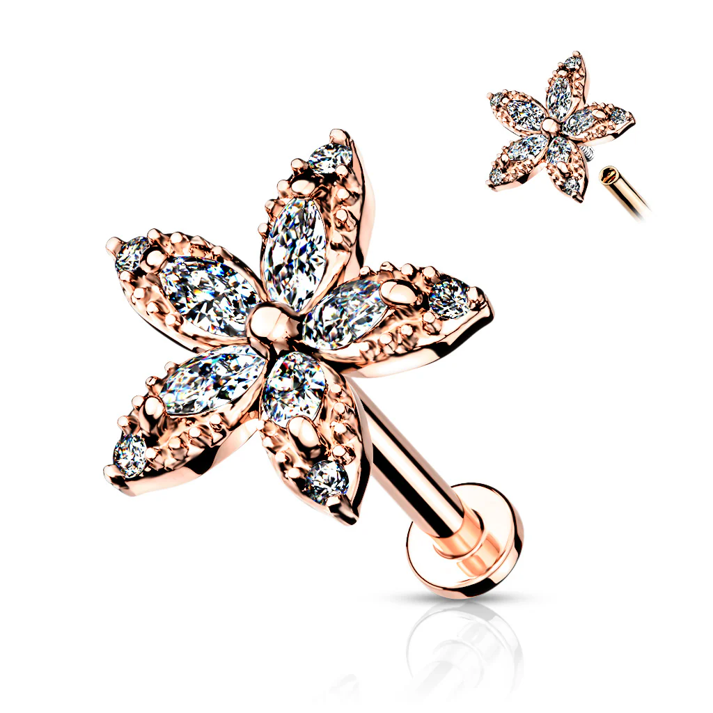 Marquise Flower CZ Labret Tragus Snug Ear Cartilage Helix Studs - Image 5