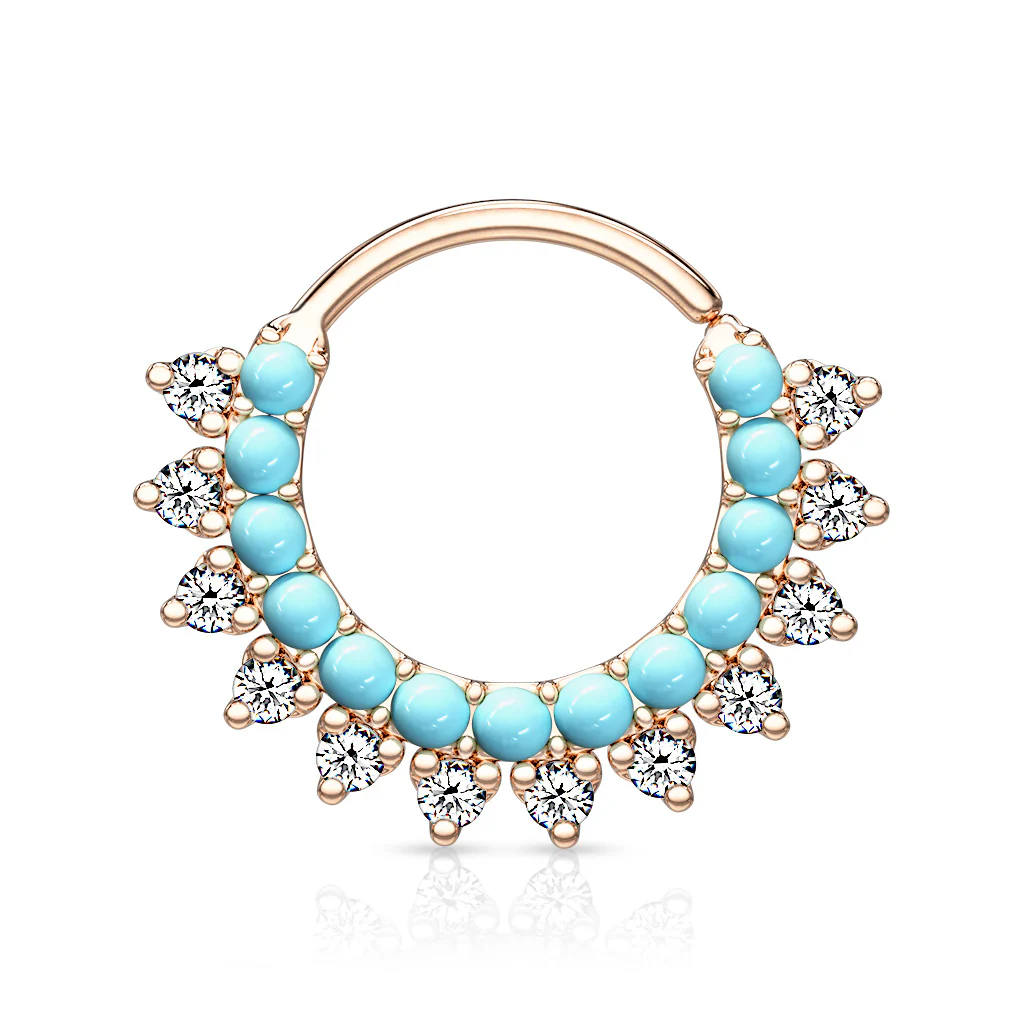 Turquoise & CZ Lined Ear Cartilage Daith Hoop Helix Nose Septum Rings - Image 7