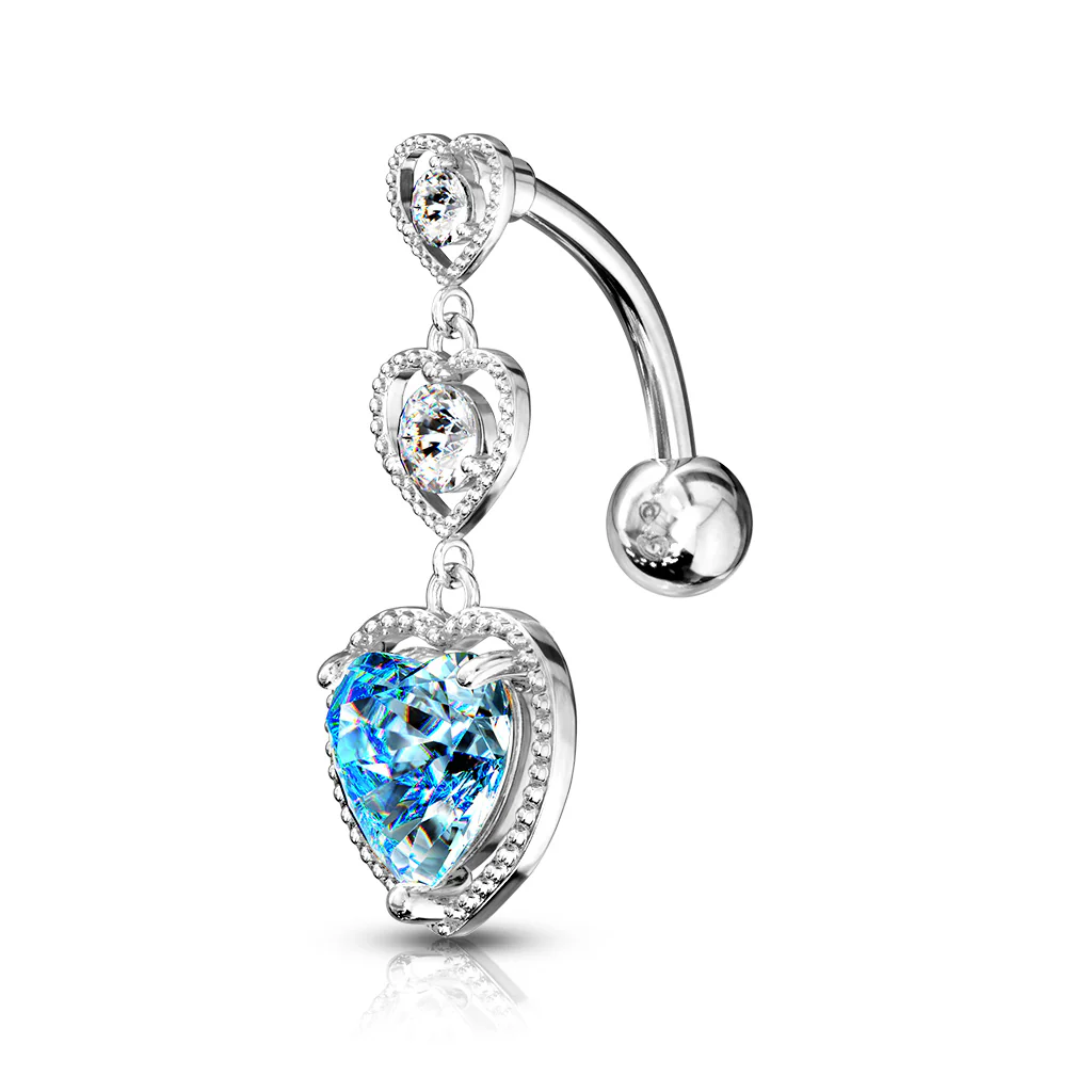 Triple Heart Vertical Drop Dangle Navel Belly Button Ring - Image 6