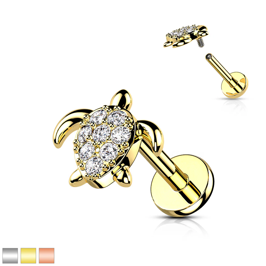 CZ Paved Turtle Top Labret Tragus Snug Ear Cartilage Helix Studs - Image 2