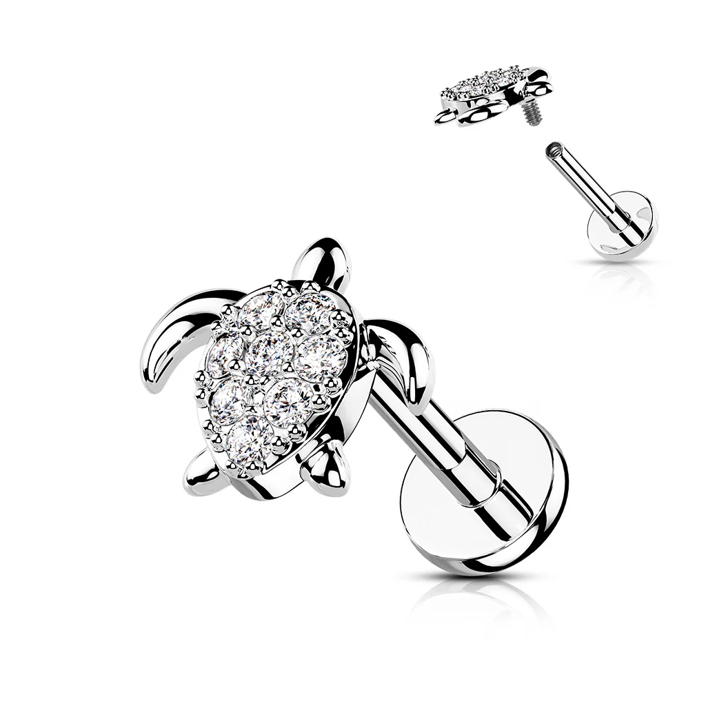 CZ Paved Turtle Top Labret Tragus Snug Ear Cartilage Helix Studs - Image 3