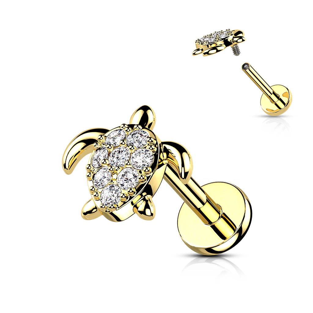 CZ Paved Turtle Top Labret Tragus Snug Ear Cartilage Helix Studs - Image 4